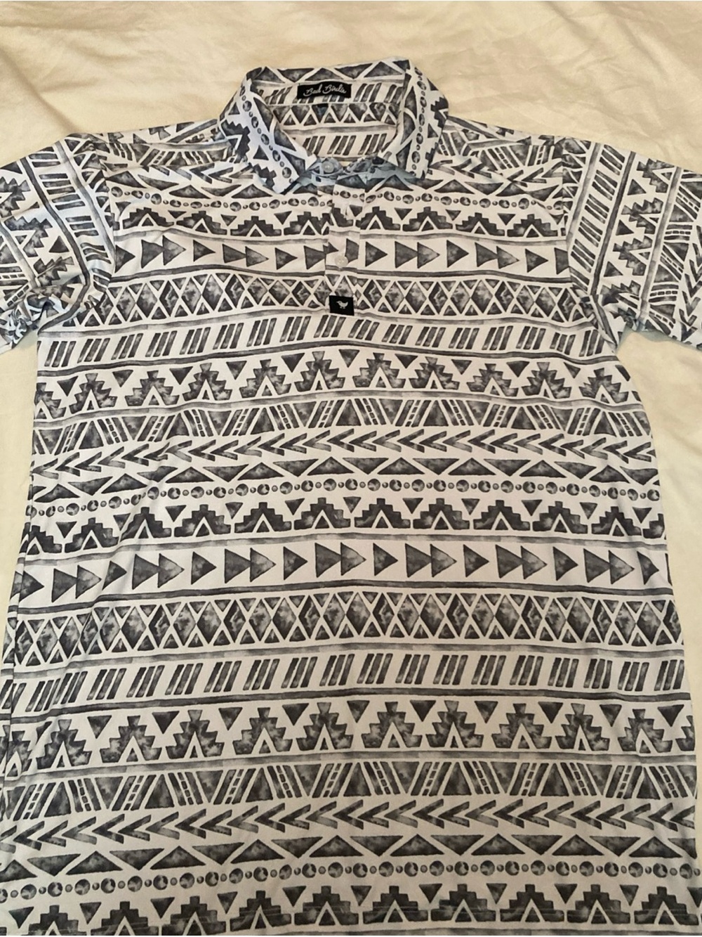 Bad Birdie Men's Tribal Print golf Polo Shirt - White & Gray